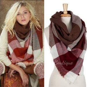 New Fall Winter Burgundy And Brown
Plaid Blanket Scarf